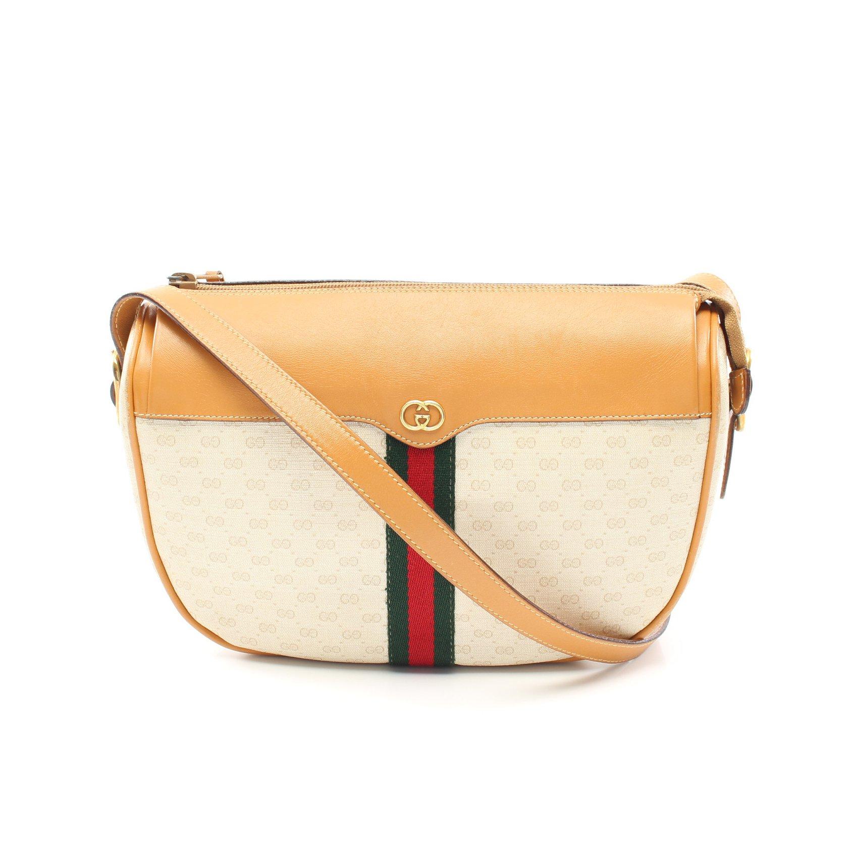 グッチ(GUCCI)オールドグッチ|マイクロGGプラス|シェリーライン|ショルダーバッグ|PVC|レザー|アイボリー|マルチカラー|ハイブランド・ブランド専門の中古通販サイト(770007)