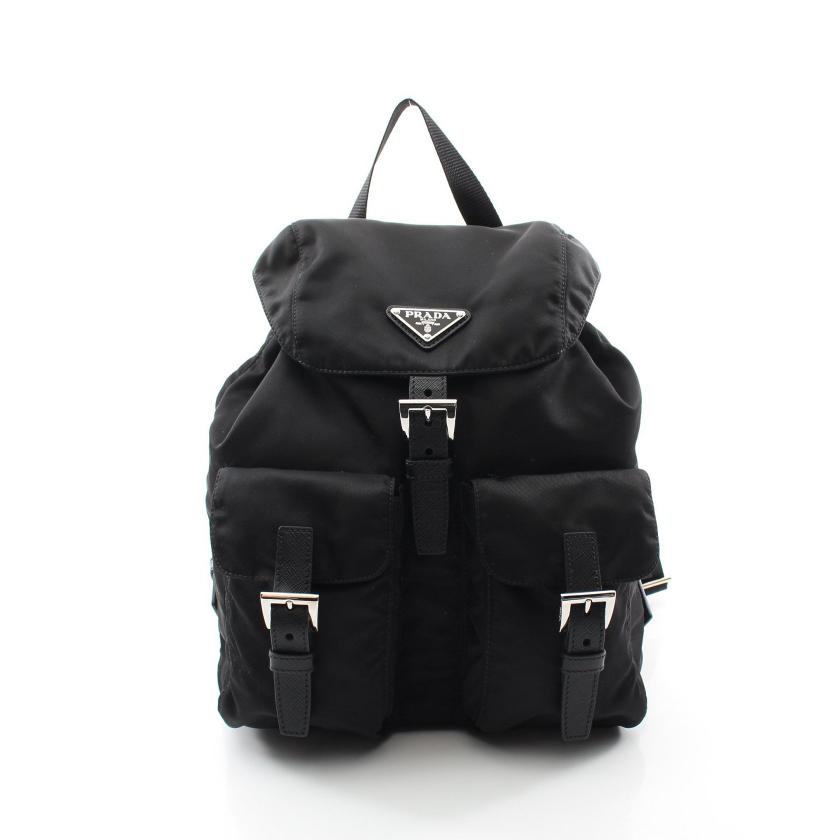 PRADA バックパック 三角プレート ナイロン サフィアーノレザー ブラック PRADA バックパック 三角プレート ナイロン サフィアーノレザー