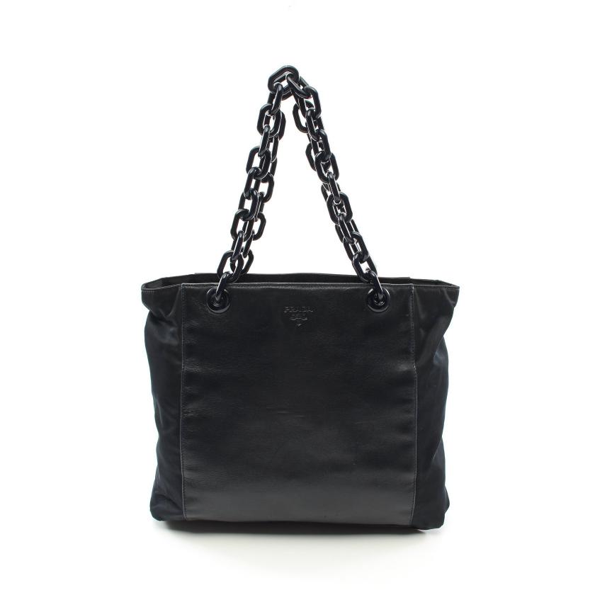K名075/ PRADA ナイロン レザー ハンドバッグ ブラック プラダ(PRADA
