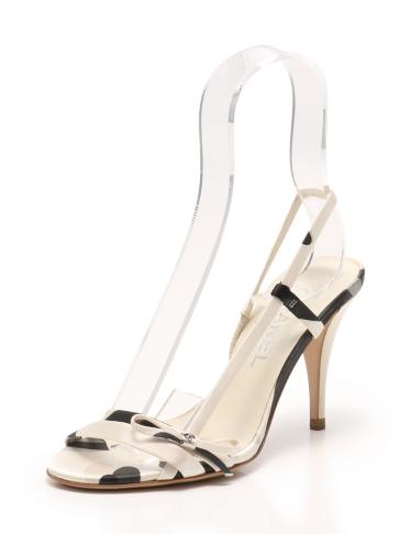 CHANEL・シューズ・サンダル リボン サテン アイボリー 黒｜【公式