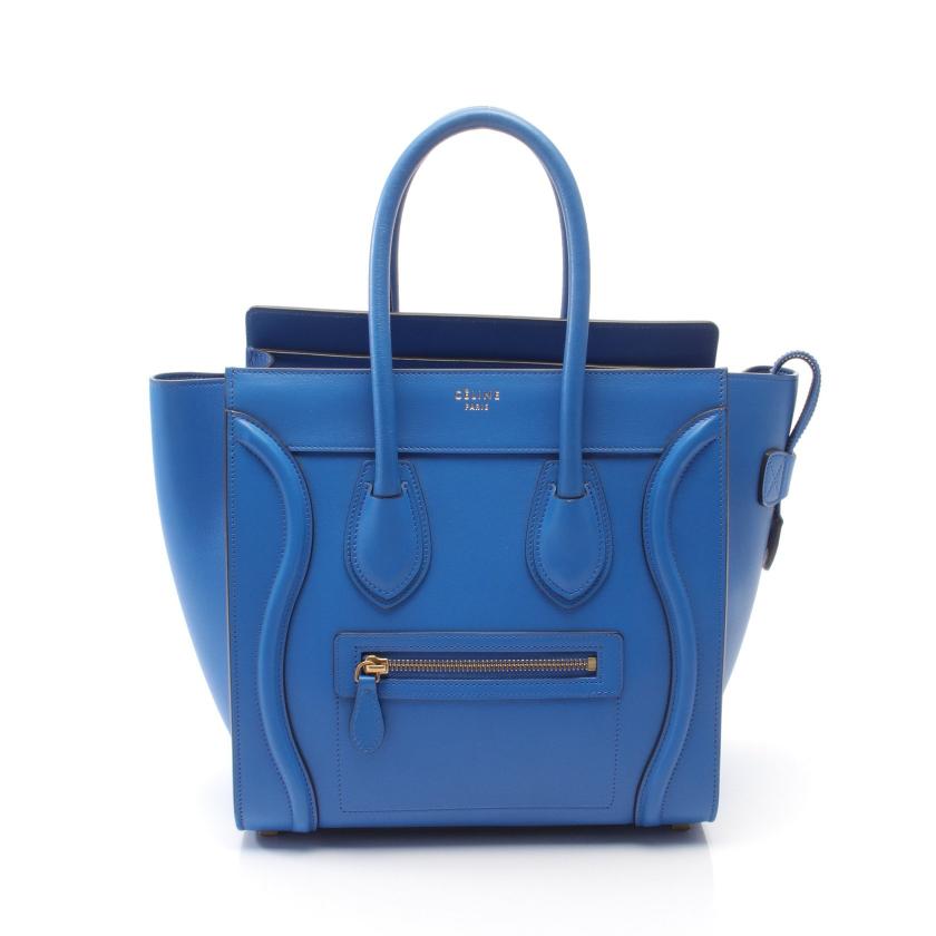 正規品 希少 セリーヌ ラゲージマイクロ ハンドバッグ トート ブルー CELINE セリーヌ ラゲージ マイクロショッパー レザー ライト