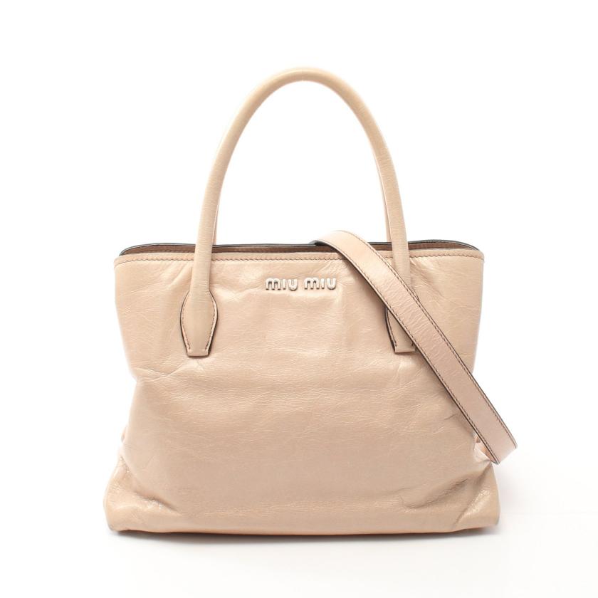 miu miu・バッグ・VITELLO SHINE ハンドバッグ レザー ベージュ 2WAY