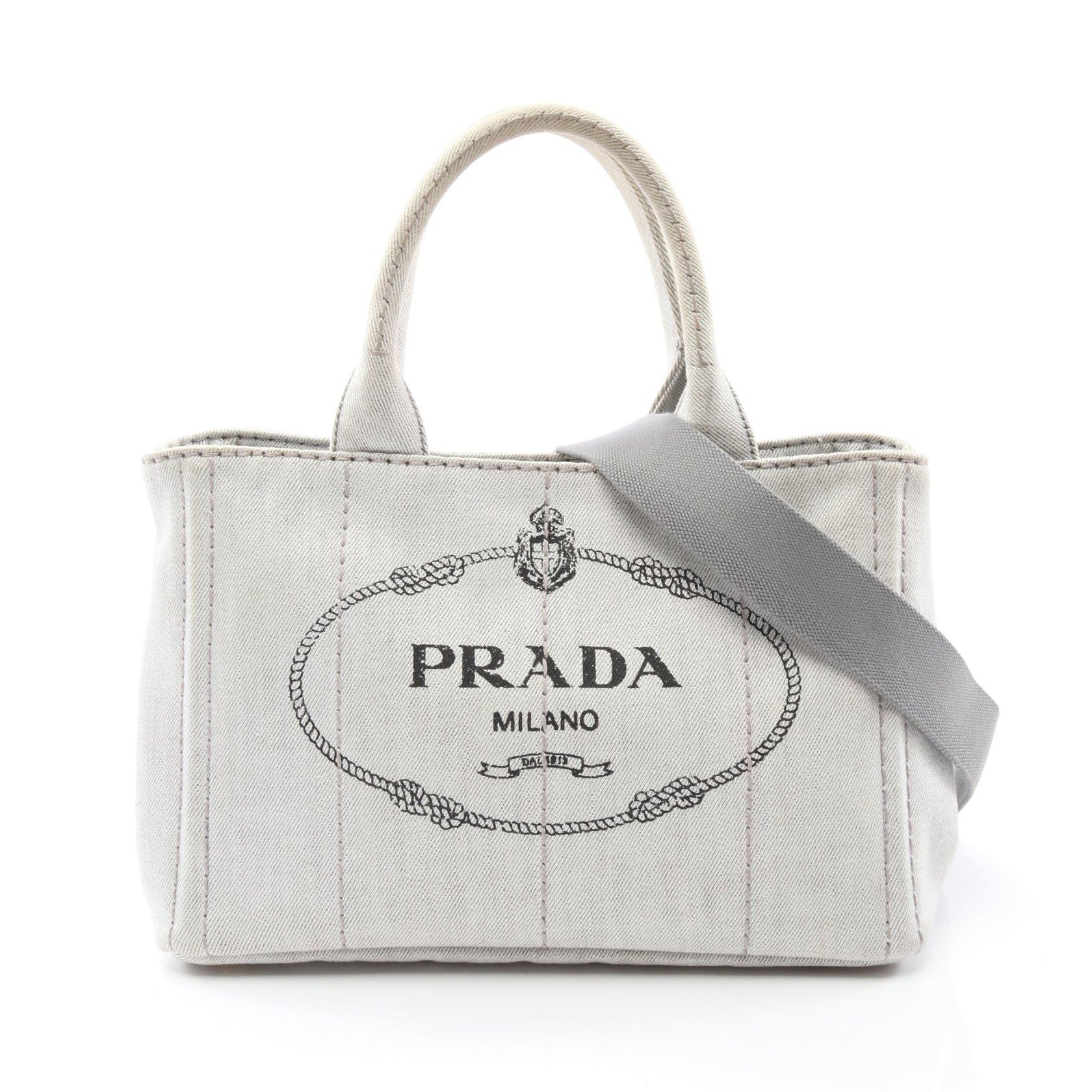 プラダ(PRADA)DENIM|CANAPA|カナパ|ハンドバッグ|トートバッグ|デニム|ライトグレー|ブラック|2WAY|ハイブランド・ブランド専門の中古通販サイト(777002)