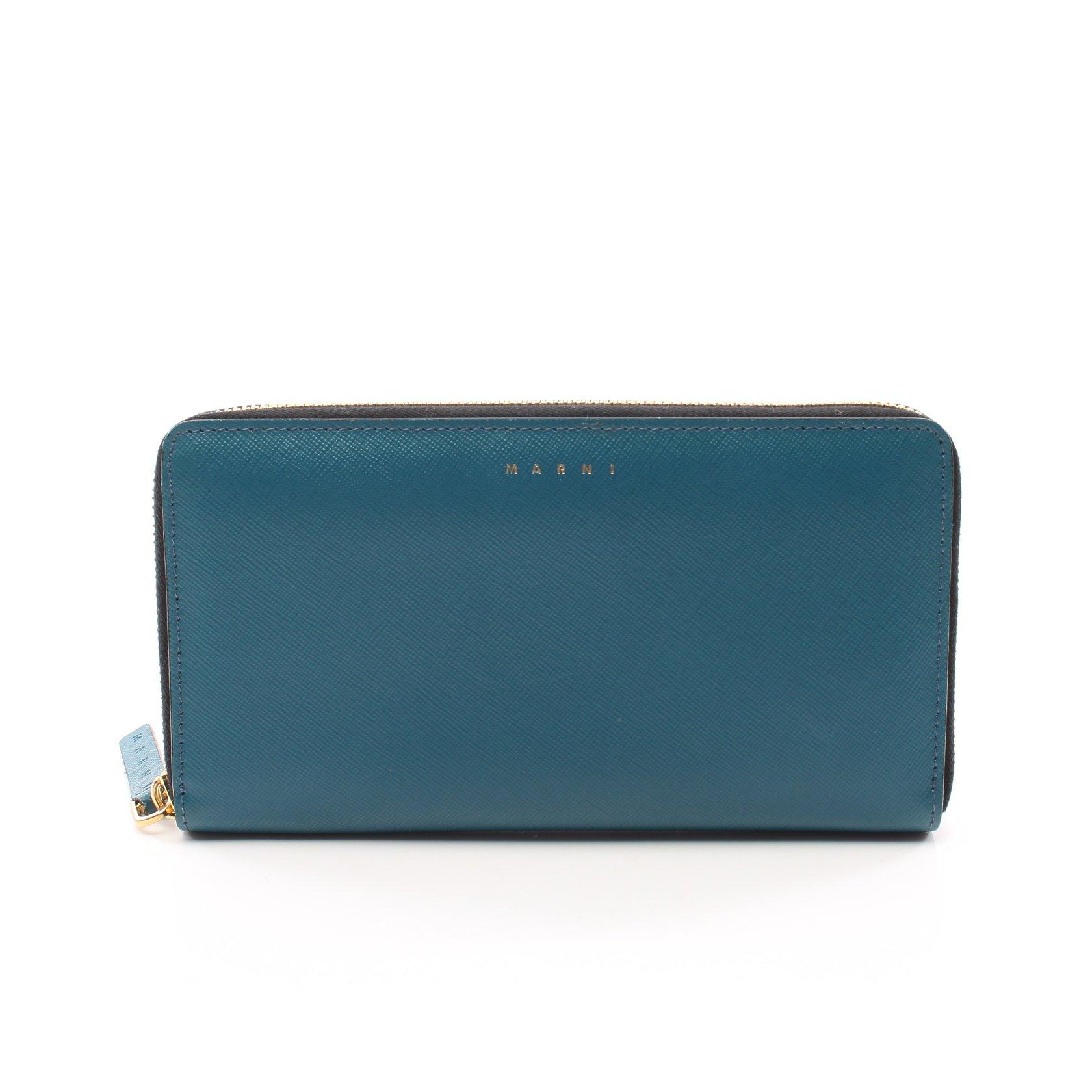 マルニ(MARNI)|ラウンドファスナー長財布|レザー|ブルーグリーン