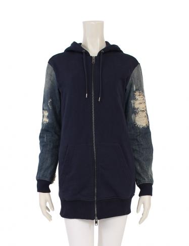 ディーゼル Diesel パーカー デニム切替 ダメージ加工 コットン ネイビー ハイブランド ブランド専門の中古通販サイト