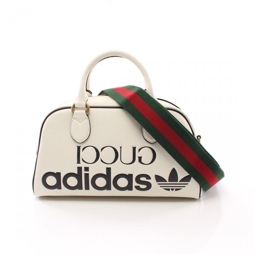 グッチ(GUCCI)GUCCI|×|adidas|ミニ|ダッフルバッグ|ハンドバッグ|レザー|ホワイト|ブラック|2WAY|ハイブランド・ブランド専門の中古通販サイト(799205)
