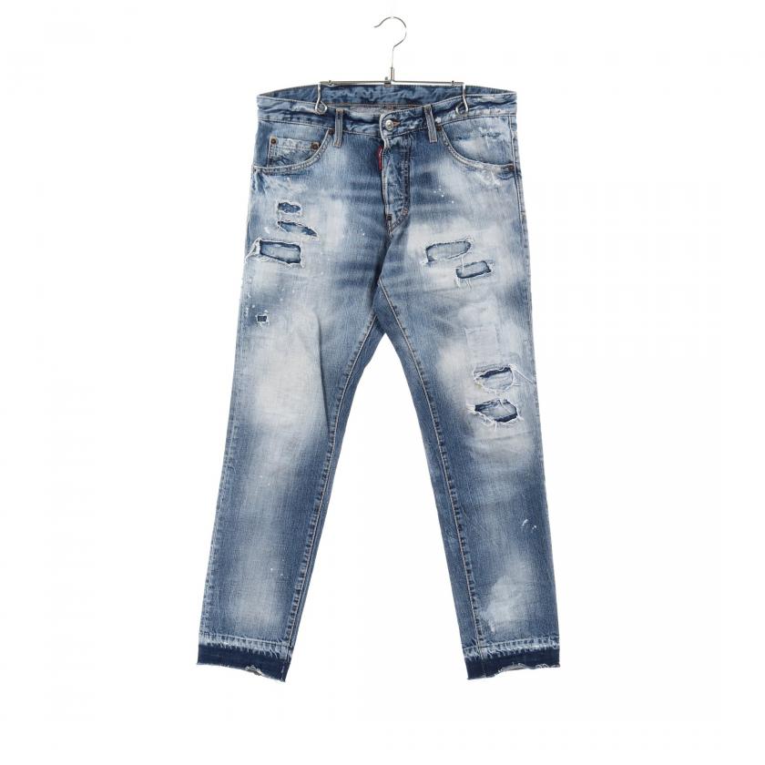 DSQUAREDダメージ加工デニムパンツ ライトブルー