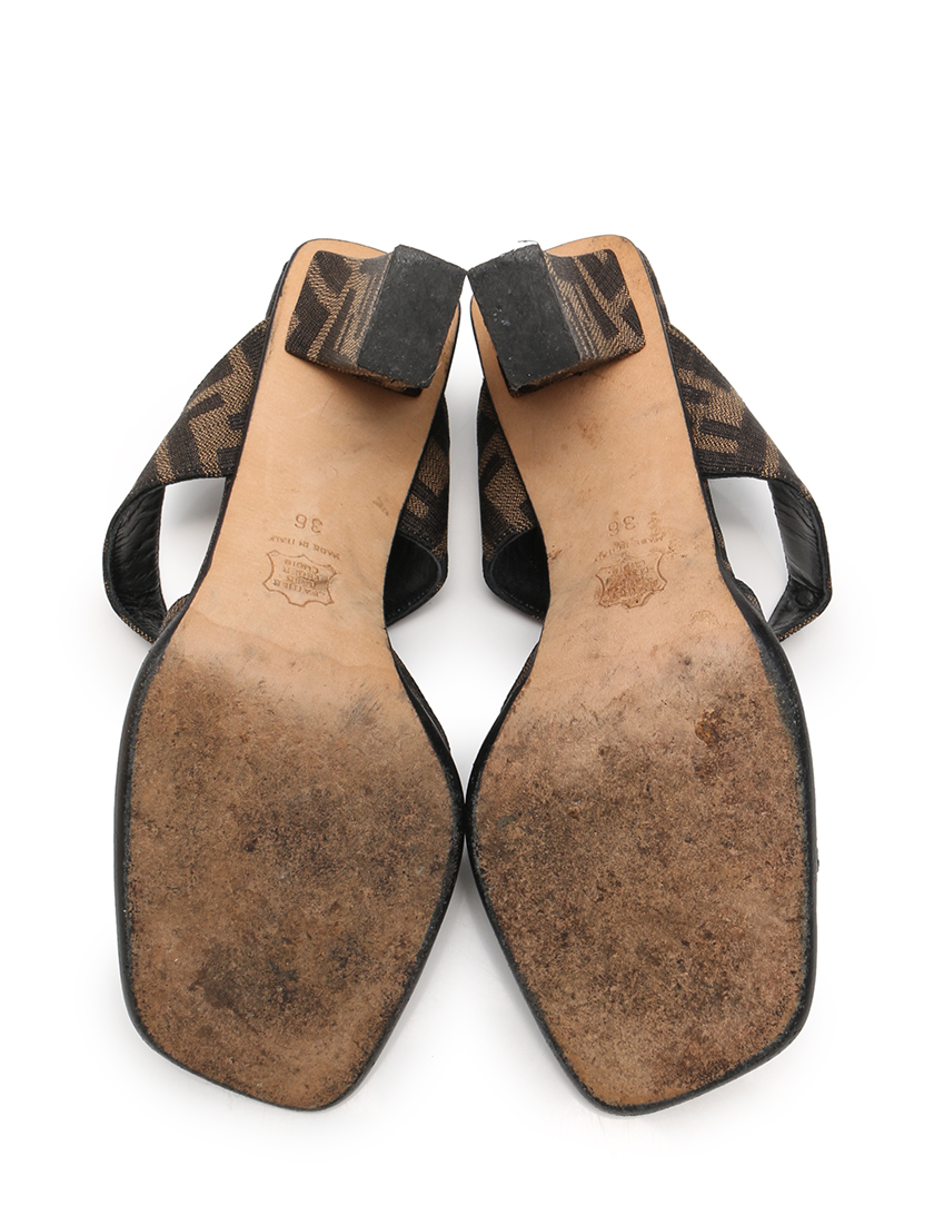 フェンディ(FENDI)ズッカ|サンダル|キャンバス|ベージュ|黒|ハイブランド・ブランド専門の中古通販サイト(102308)