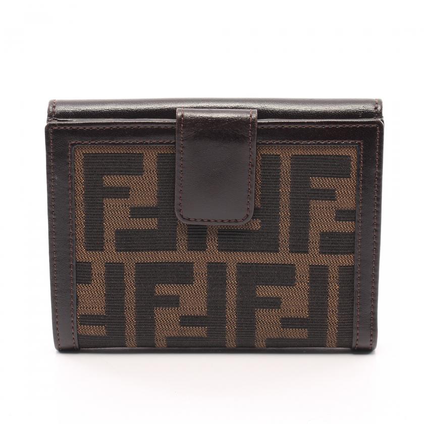 【未使用品】FENDI Wホック 二つ折り財布 ズッカ 茶×黒 キャンバスレザー FENDI・財布・小物・ズッカ Wホック財布 二つ折り財布 キャンバス