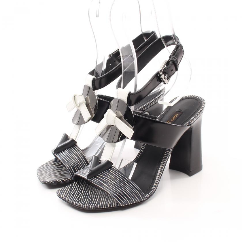 Louis Vuitton ブラックレザーサンダル ルイヴィトン LOUIS VUITTON サンダル ヒール 黒 35 シューズ