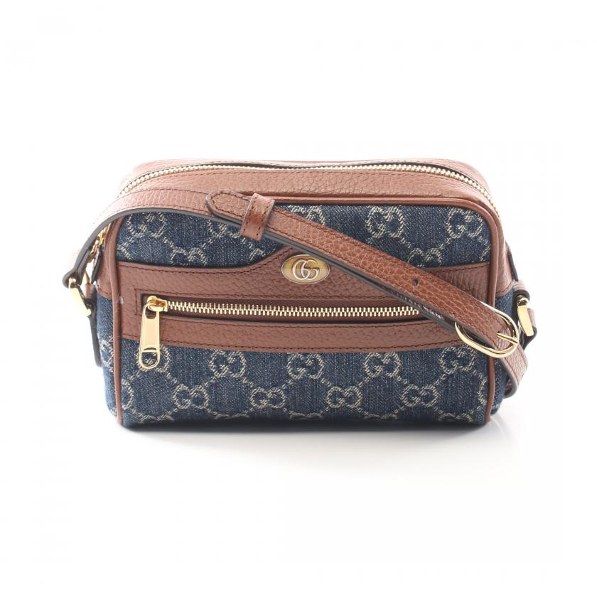 GUCCI・バッグ・GG柄 ショルダーバッグ デニム レザー インディゴ 