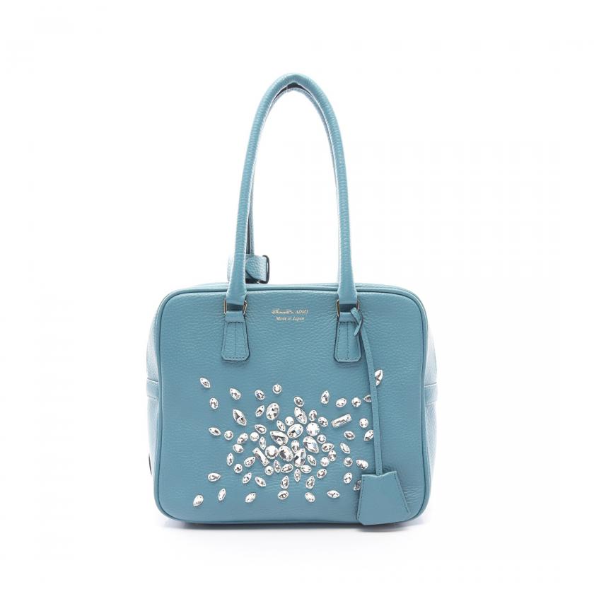 ADMJ ビジュー付きバッグ A.D.M.J・バッグ・ ハンドバッグ レザー ライトブルー ビジュー