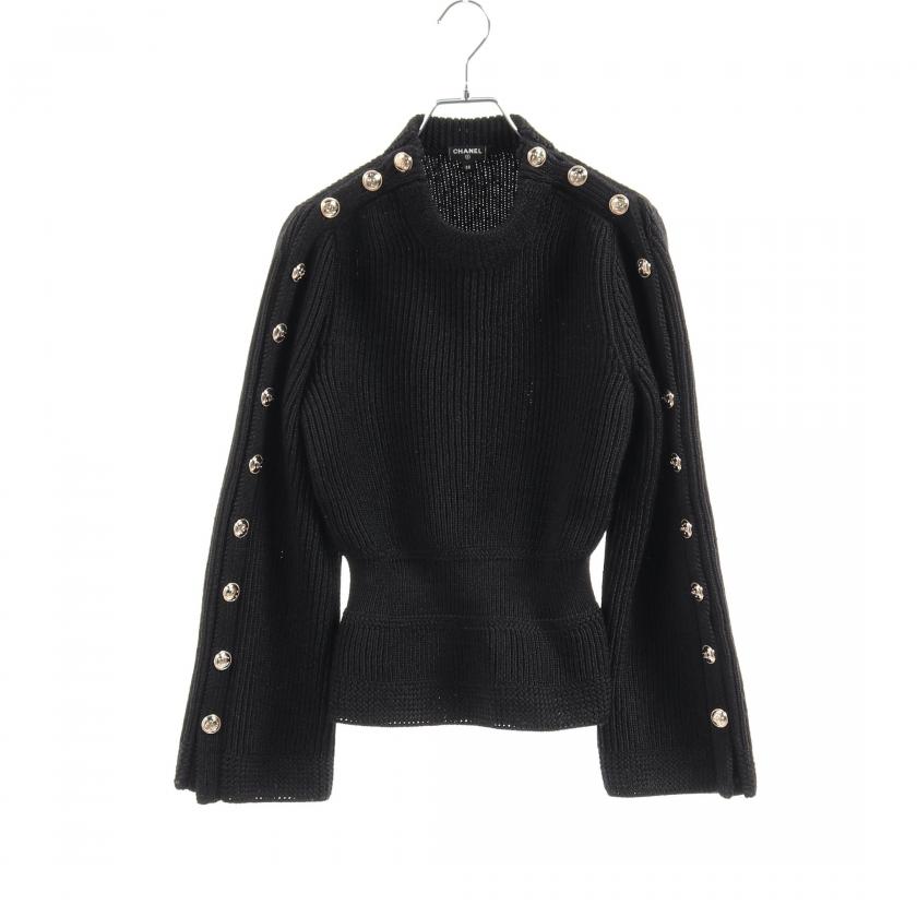 Chanel 97A カシミヤ ココボタン 半袖 ニット トップス P09529 ブラウン 40 (201414