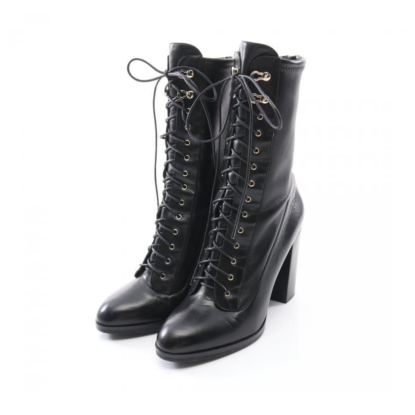 Sergio Rossi・シューズ・ ショート ブーツ レザー ブラック レース 