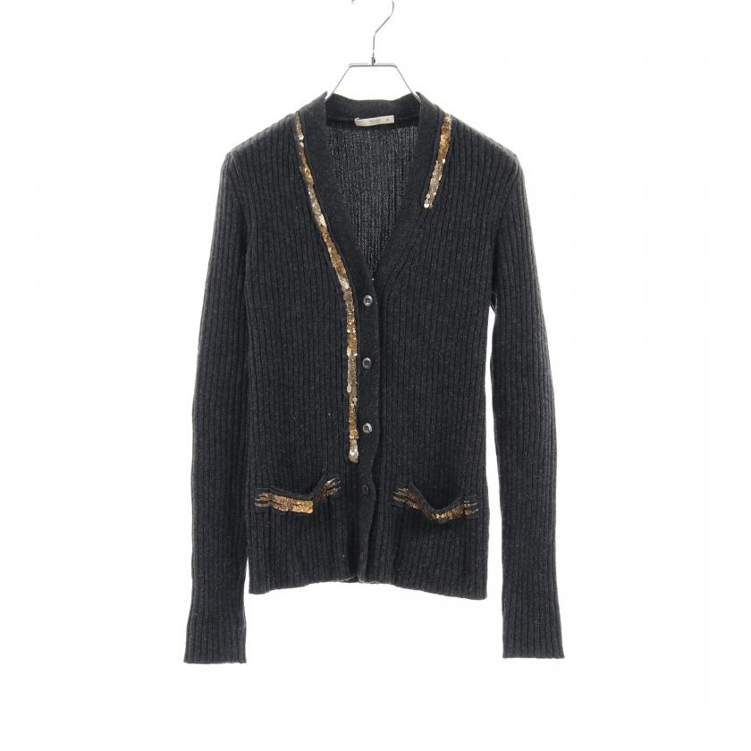 PRADA・トップス・ カーディガン カシミヤ ダークグレー スパンコール 