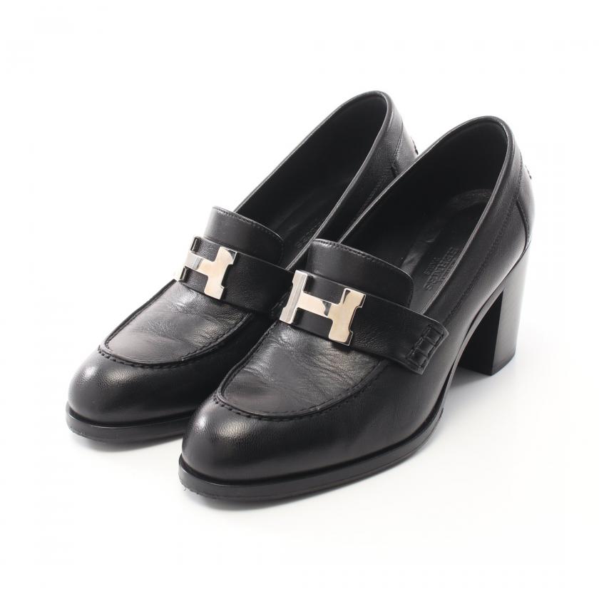 HERMES・シューズ・モカシン ドーフィン70 ローファー レザー ブラック