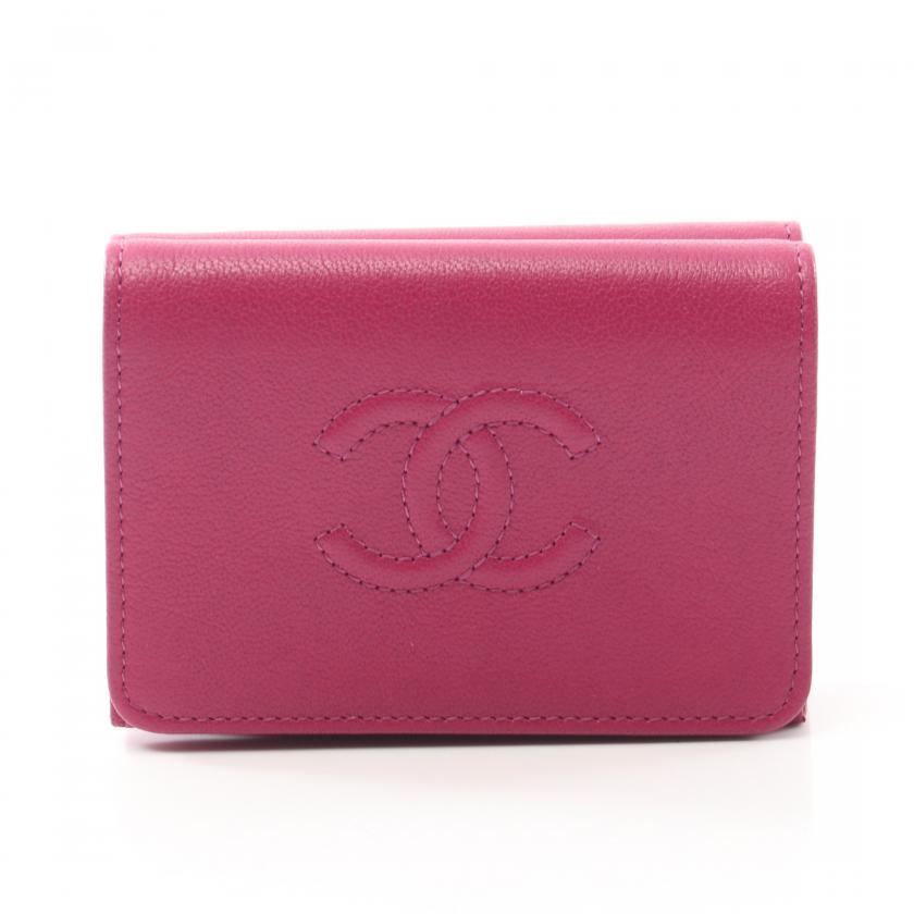 CHANEL・財布・小物・ココマーク 三つ折り財布 レザー ピンクパープル 