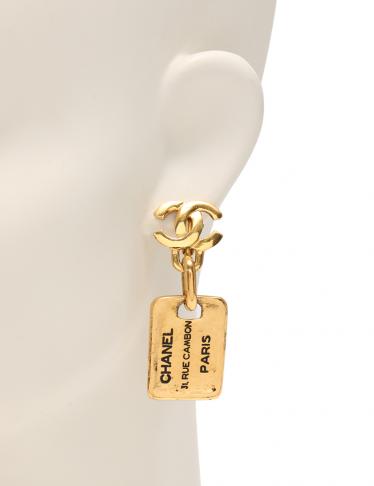 シャネル(CHANEL)イヤリング|ココマーク|プレートモチーフ|メタル|ゴールド|黒|ハイブランド・ブランド専門の中古通販サイト(109974)