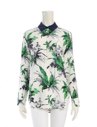 EQUIPMENT FEMME・トップス・シャツ ボタニカル柄 シルク 白 緑  