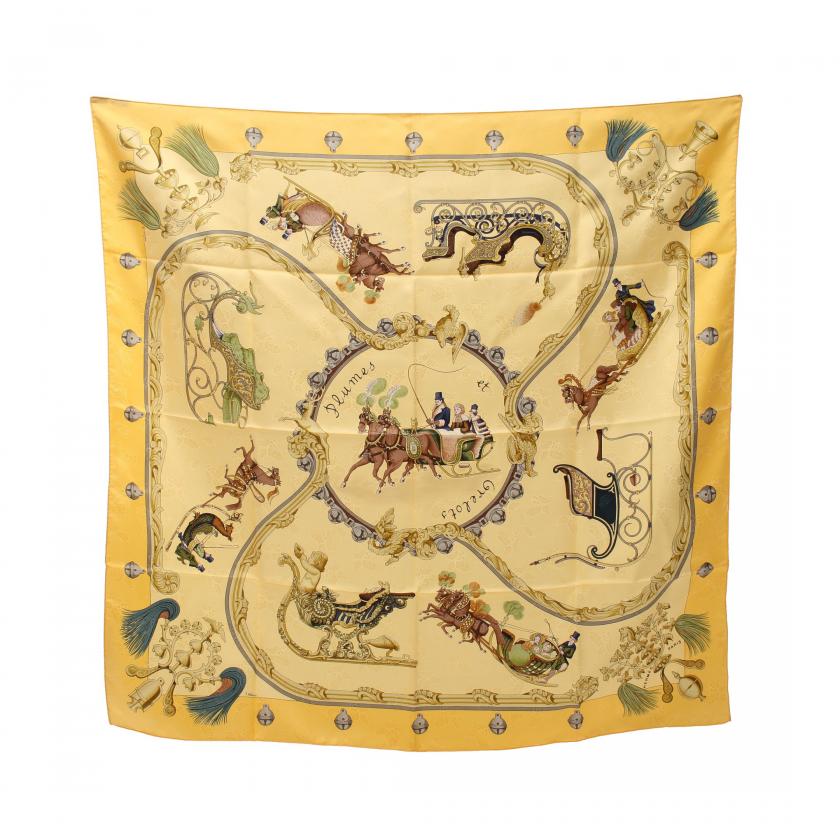 エルメス カレ90 ANIMAUX SOLAIRES 太陽の動物たち ブラウン マルチ