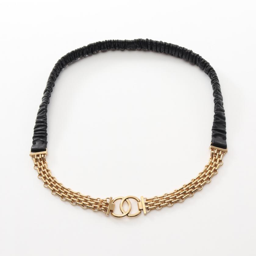 新品同様 シャネル ココマーク ベルト レディース ブラック ゴールド A22S CHANEL・財布・小物・ココマーク ベルト レザー ブラック ゴールド金具
