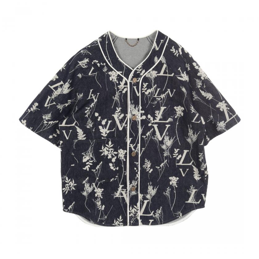 LOUIS VUITTON・トップス・LV Leaf Denim Baseball Shirt LVリーフデニム ベースボール シャツ デニムシャツ コットン インディゴブルー ホワイト 20AW
