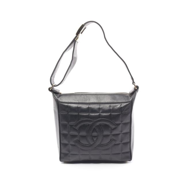 チョコバー ワンショルダーバッグ ラムスキン ブラック ゴールド金具