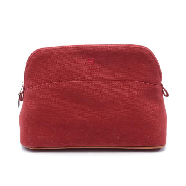 ボリードポーチ25 コスメポーチ キャンバス レザー ボルドー シルバー金具