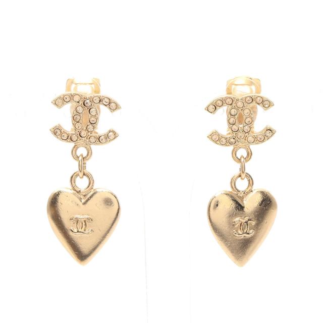 ココマーク ハート イヤリング GP ラインストーン ゴールド クリア 02P