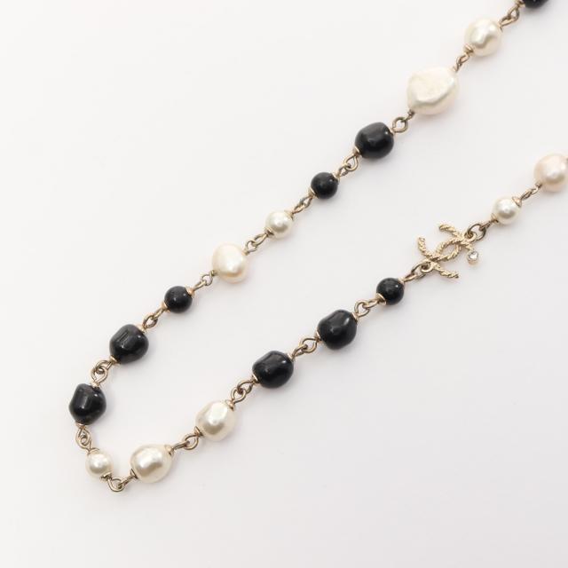ココマーク ネックレス GP フェイクパール シャンパンゴールド オフホワイト ブラック D19B