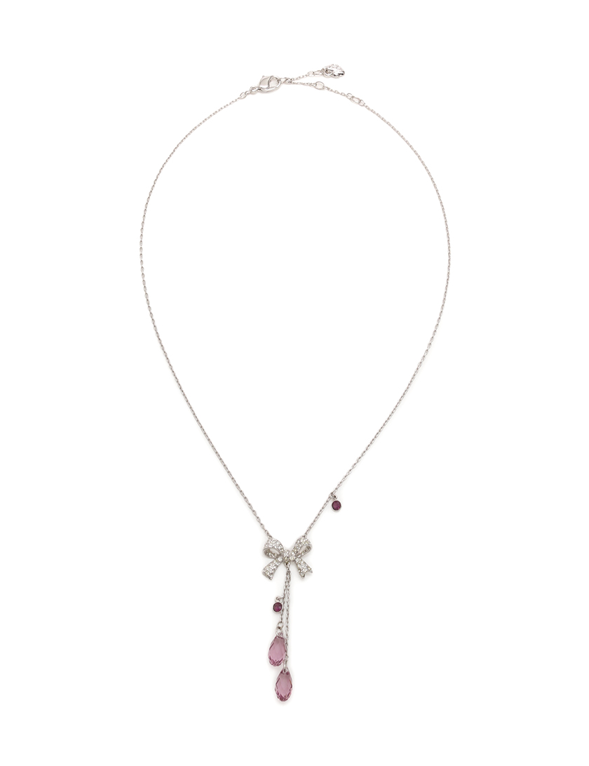 スワロフスキー Swarovski ネックレス リボン ラインストーン メタル シルバー 紫 クリア ハイブランド ブランド専門の中古通販サイト
