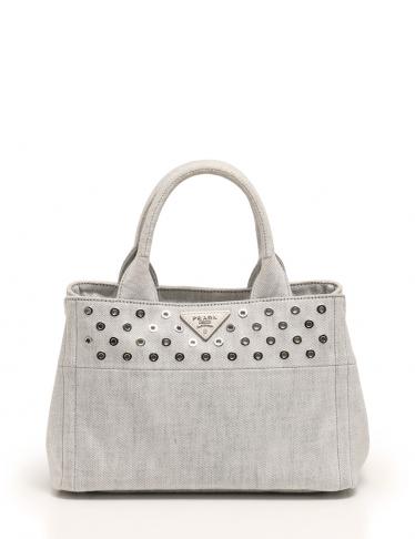 【PRADA カナパ】キャンバスバッグ　グレー PRADA・バッグ・カナパ ハンドバッグ デニム パッチ 2WAY