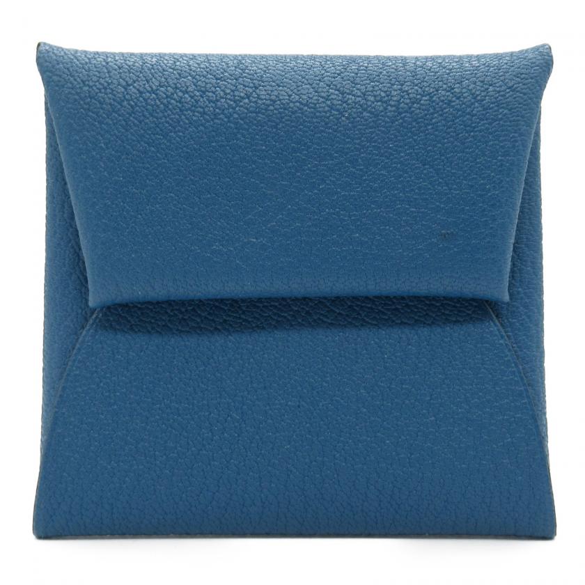 HERMES・財布・小物・バスティア コインケース コインケース レザー シェーブル ブルー シルバー金具 □Q刻印