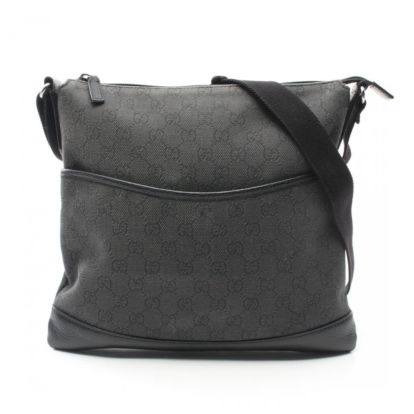 GUCCI・バッグ・GGキャンバス ワンショルダーバッグ キャンバス レザー ブラック