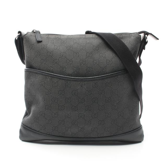 GUCCI・バッグ・GGキャンバス ワンショルダーバッグ キャンバス レザー ブラック