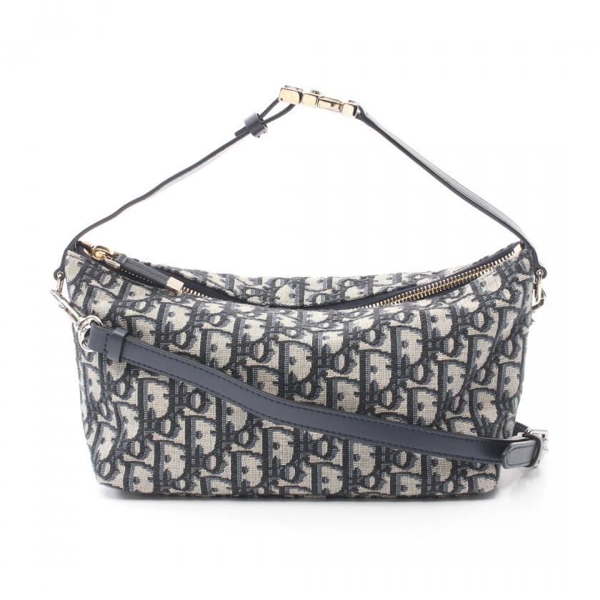 Christian Dior・バッグ・DiorTravel ノマドポーチ ミディアム ハンドバッグ キャンバス レザー ベージュ ネイビー 2WAY