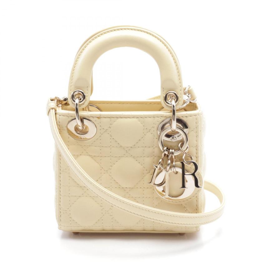 Christian Dior・バッグ・レディディオール マイクロ カナージュ ハンドバッグ ラムスキン ライトイエロー 2WAY