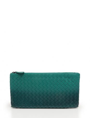 ボッテガヴェネタ Bottega Veneta イントレチャート ポーチ レザー 緑 ハイブランド ブランド専門の中古通販サイト