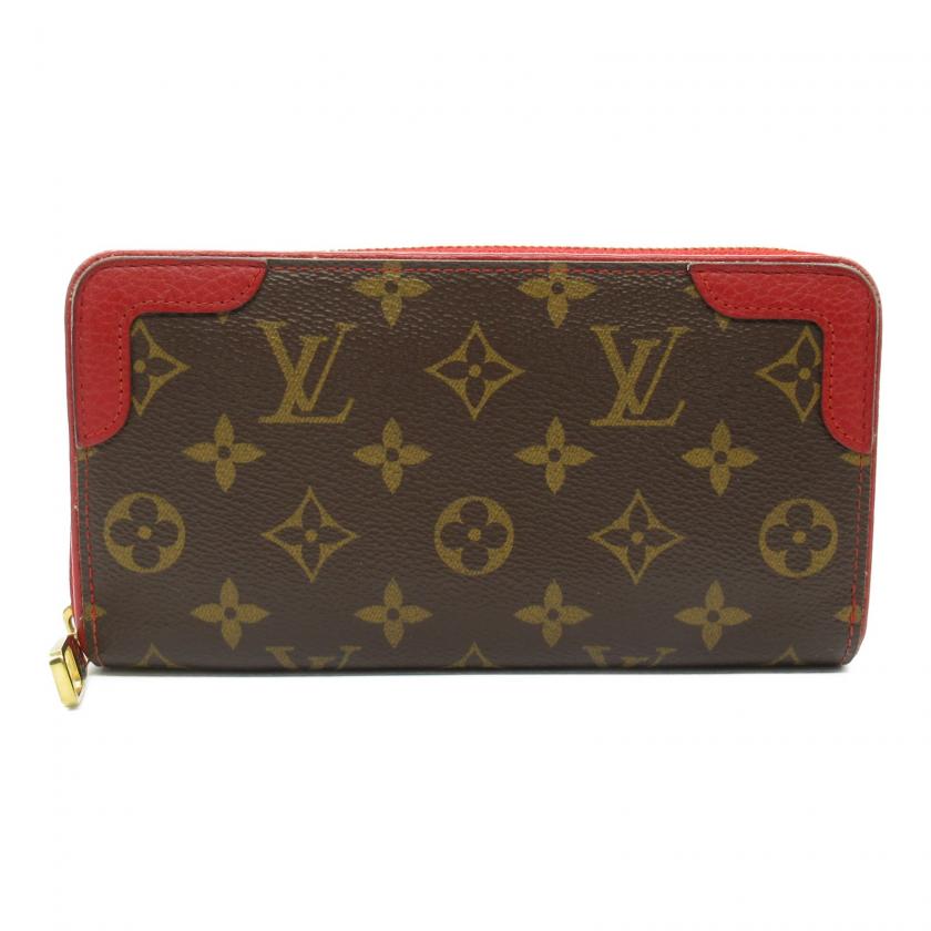LOUIS VUITTON・財布・小物・ジッピー・ウォレット レティーロ スリーズ ラウンドファスナー長財布 PVCコーティングキャンバス モノグラム ブラウン レッド スリーズ