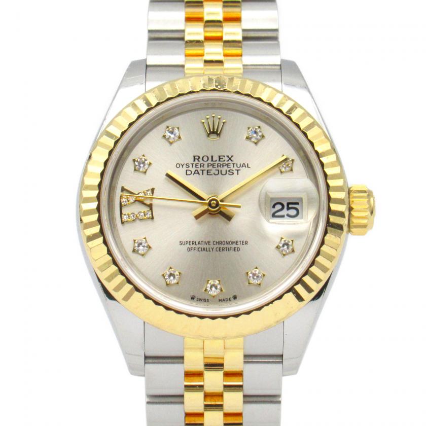 ROLEX・時計・デイトジャスト 9P/IXダイヤ ランダム番 レディース 腕時計 自動巻き K18（イエローゴールド） ステンレススチール シルバー ランダム番