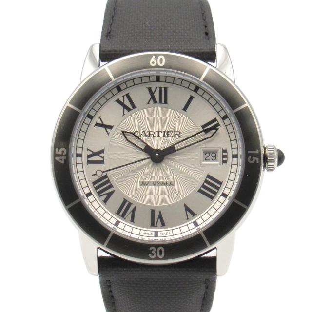 Cartier・時計・ロンドクロワジエール ドゥ カルティエ メンズ 腕時計 自動巻き ステンレススチール レザーベルト シルバー