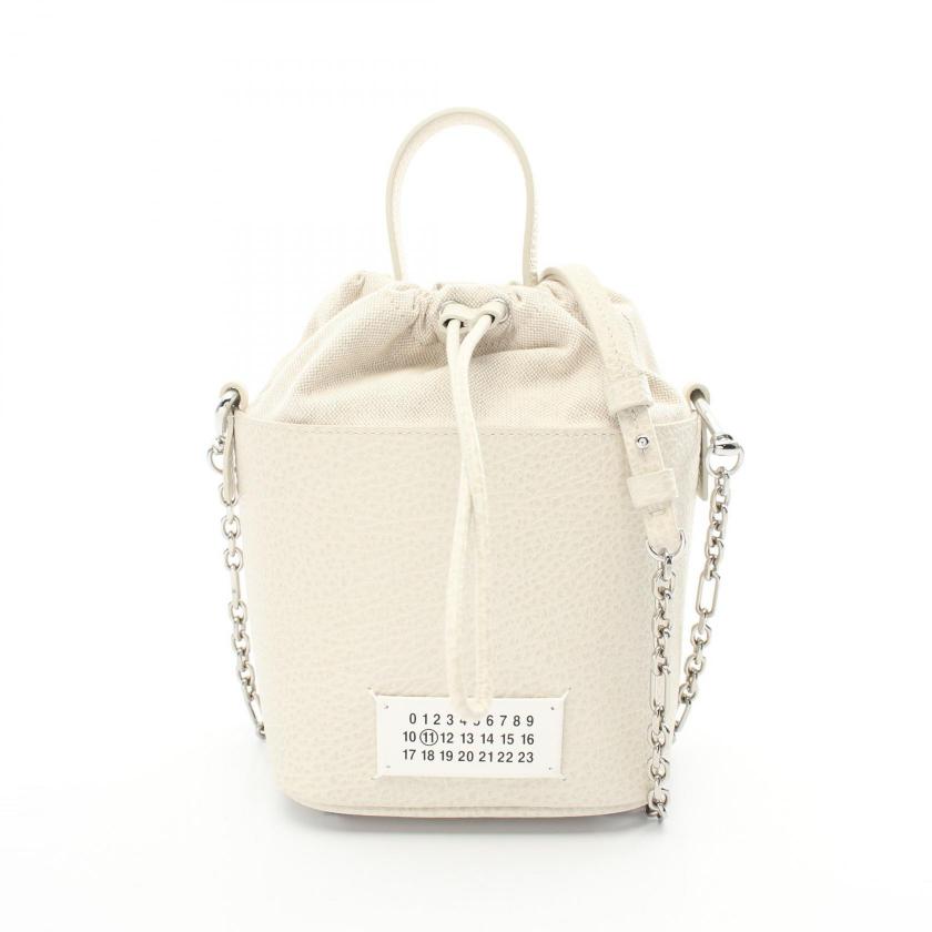Maison Margiela 11・バッグ・5AC BUCKET BAG ファイブエーシー バケット ハンドバッグ レザー キャンバス ライトグレー 2WAY