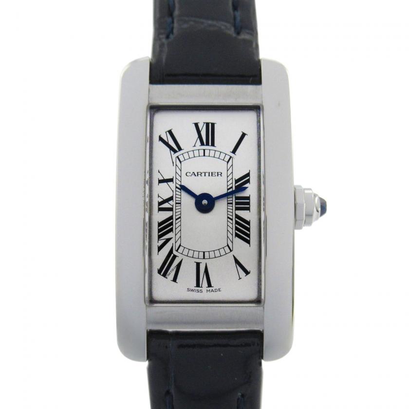 Cartier・時計・タンクアメリカン ミニ レディース 腕時計 クオーツ ステンレススチール クロコ革 シルバー