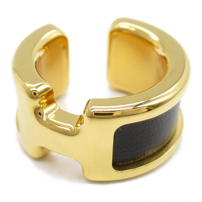 HERMES・アクセサリー・イヤーカフ オランプ PM イヤリング GP（ゴールドメッキ） レザー ボックスカーフ ブラック ゴールド