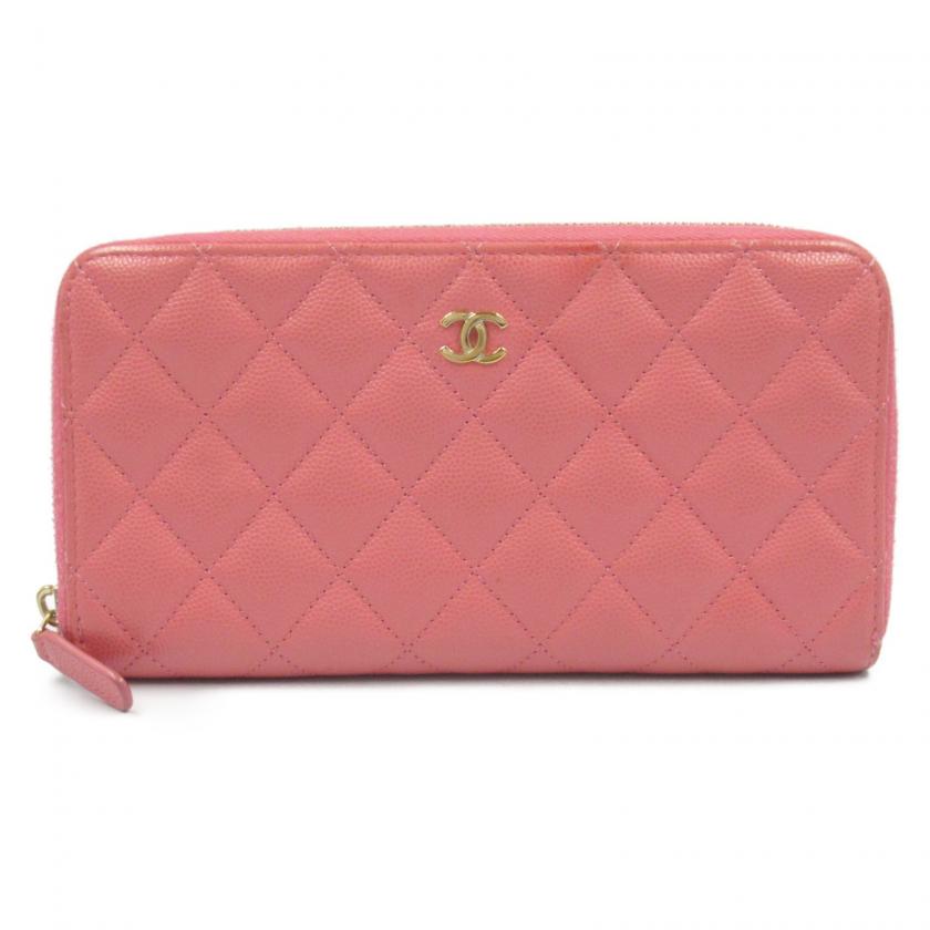 CHANEL・財布・小物・マトラッセ ラウンド長財布 ラウンドファスナー長財布 キャビアスキン(グレインドカーフ) ピンク コーラルピンク ゴールド金具