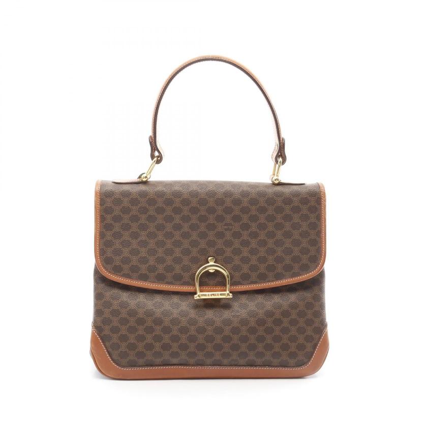 CELINE・バッグ・マカダム ハンドバッグ PVC レザー ダークブラウン ブラウン