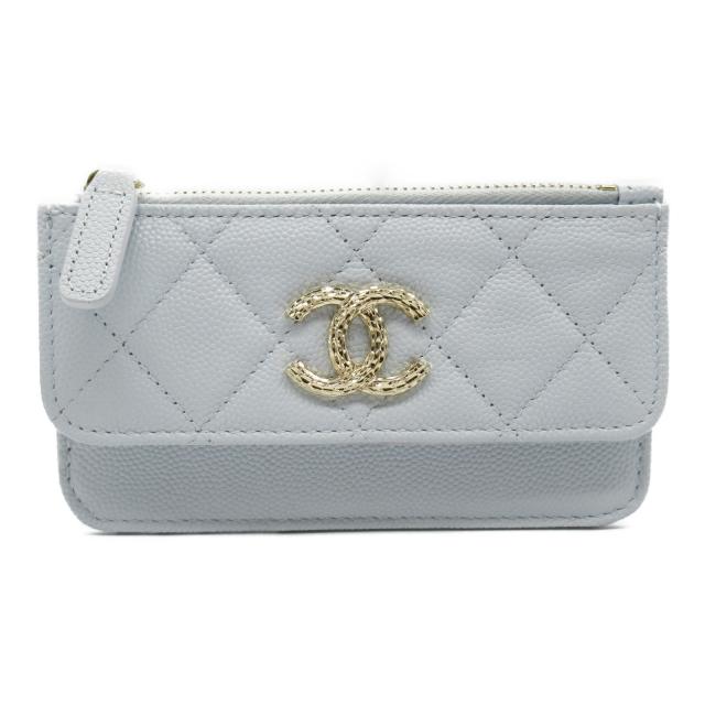 CHANEL・財布・小物・マトラッセ コインカードホルダー コインケース キャビアスキン(グレインドカーフ) ブルー ライトブルー ゴールド金具