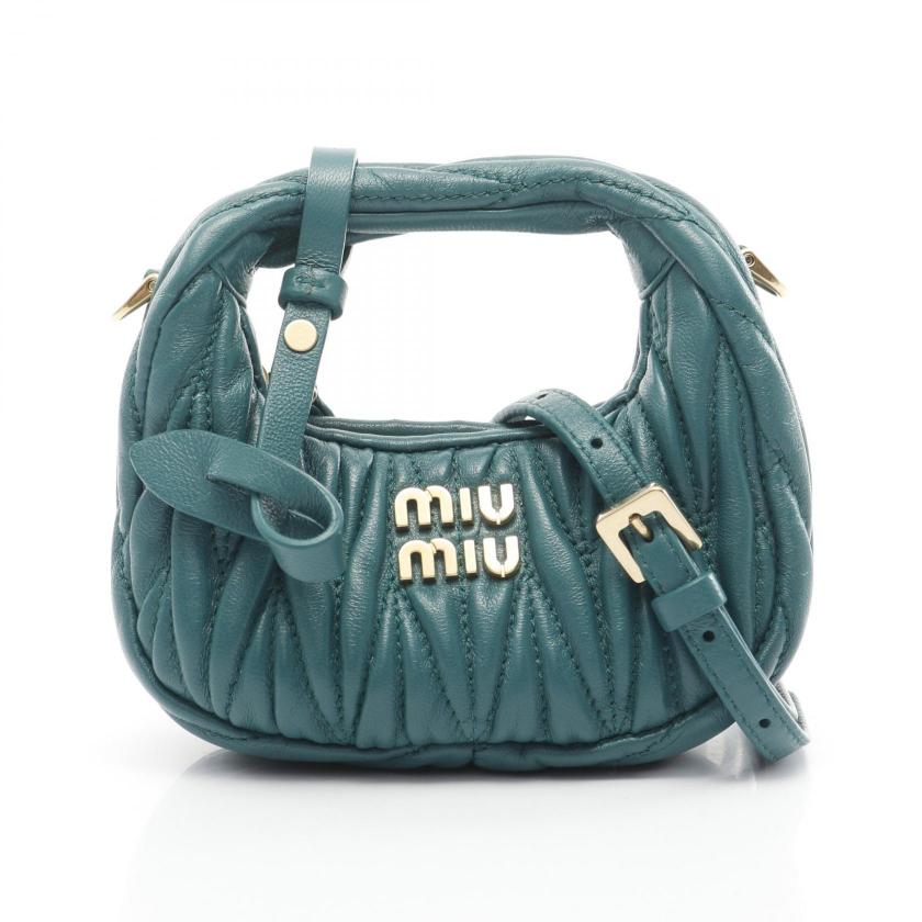 miu miu・バッグ・ワンダー マテラッセ マイクロホーボーバッグ ハンドバッグ レザー ブルーグリーン 2WAY