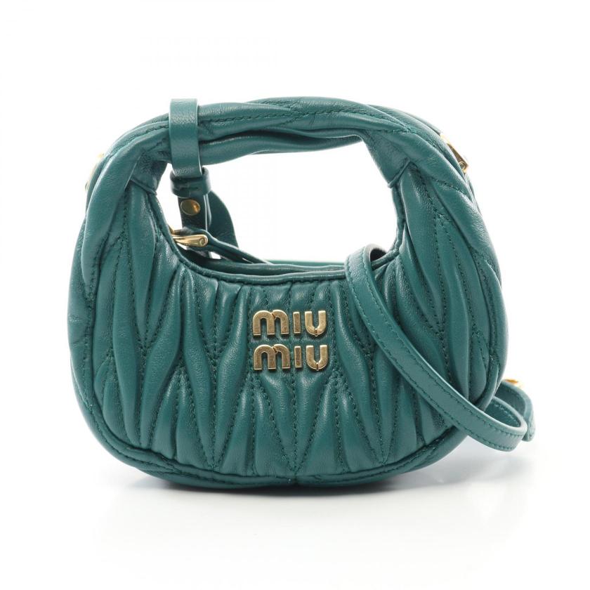 miu miu・バッグ・ワンダー マテラッセ マイクロホーボーバッグ ハンドバッグ レザー ダークグリーン 2WAY