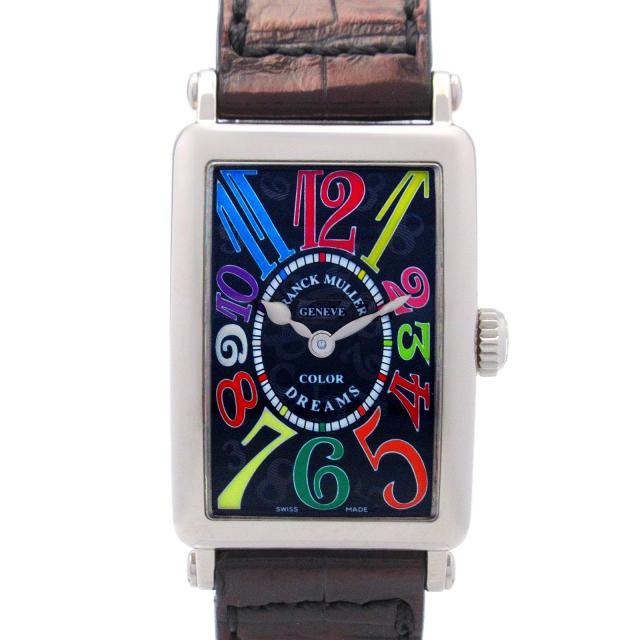 FRANCK MULLER・時計・ロングアイランド カラードリーム レディース 腕時計 クオーツ K18WG（ホワイトゴールド） 革 ブラック